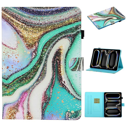 For iPad Pro 11 (2024) Card Slot Case Pattern Print Anti-Scratch Leather Tablet Cover