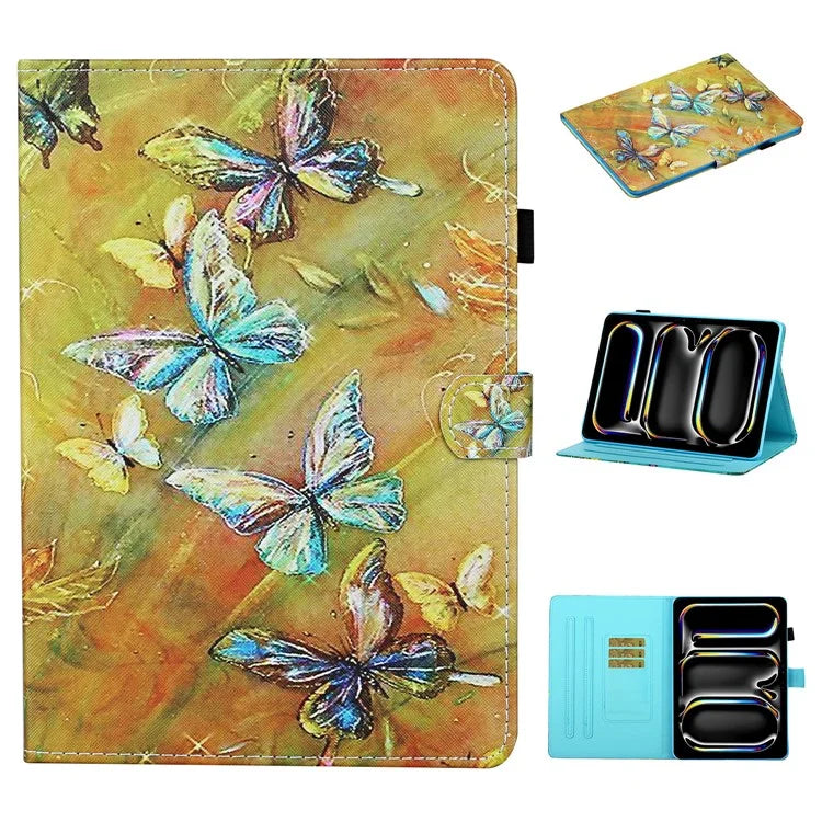 For iPad Pro 11 (2024) Card Slot Case Pattern Print Anti-Scratch Leather Tablet Cover