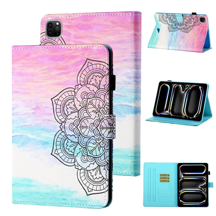 For iPad Pro 11 (2024) Case Pattern Printed Leather Tablet Cover with Card Slots