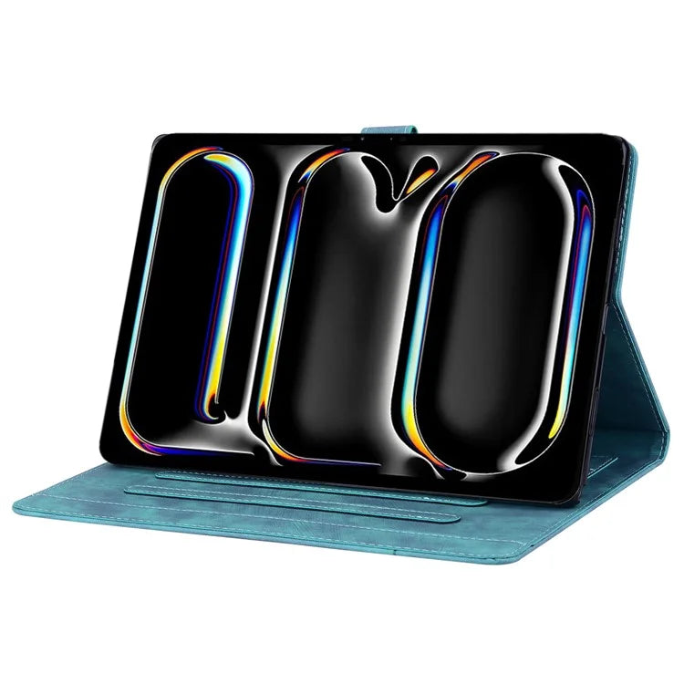 For iPad Pro 11 (2024) Case Card Slots Leather Tablet Cover Imprinted Flower Cat Pattern