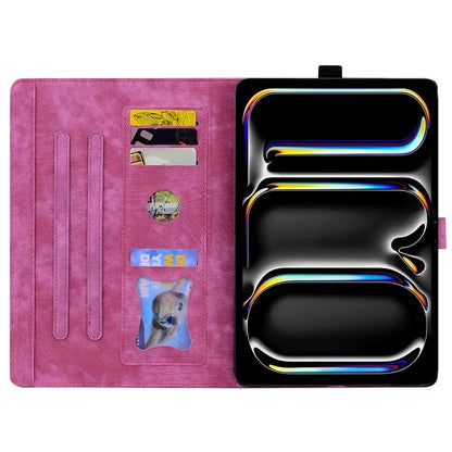 For iPad Pro 11 (2024) Case Card Slots Leather Tablet Cover Imprinted Flower Cat Pattern