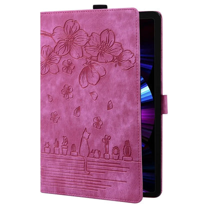 For iPad Pro 11 (2024) Case Card Slots Leather Tablet Cover Imprinted Flower Cat Pattern