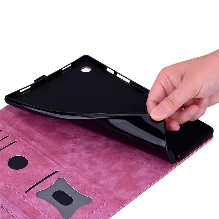 For iPad Pro 11 (2024) Case Card Slots Leather Tablet Cover Imprinted Flower Cat Pattern