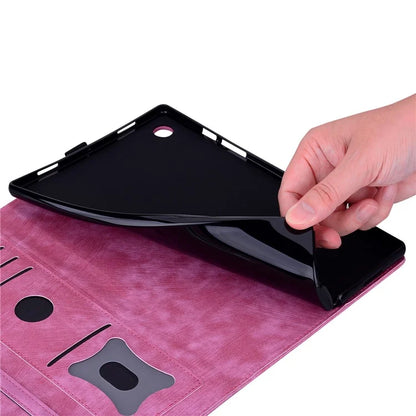 For iPad Pro 11 (2024) Case Card Slots Leather Tablet Cover Imprinted Flower Cat Pattern