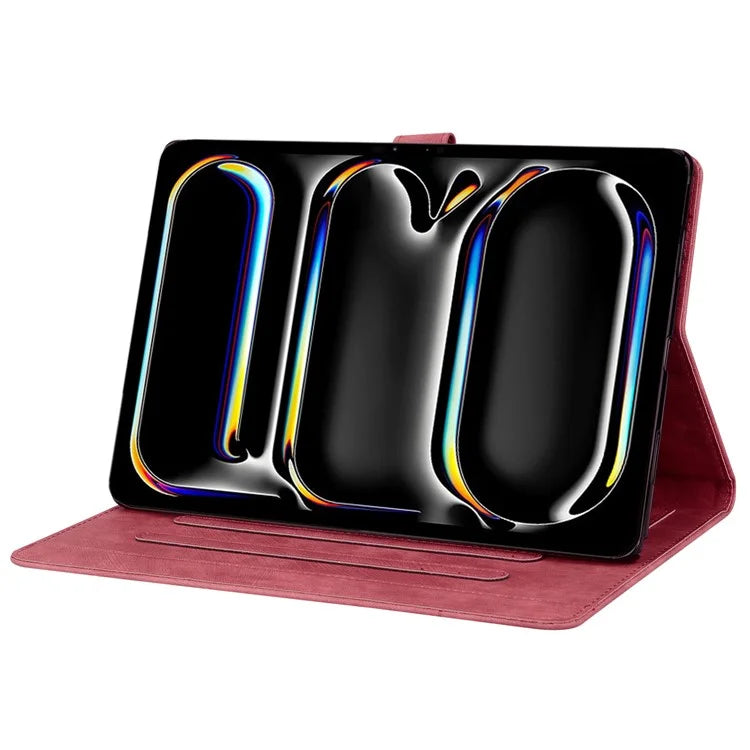 For iPad Pro 11 (2024) Case Card Slots Leather Tablet Cover Imprinted Flower Cat Pattern
