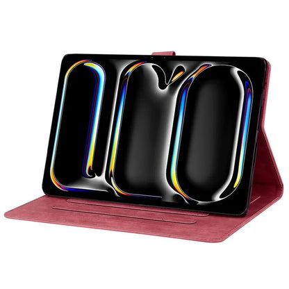 For iPad Pro 11 (2024) Case Card Slots Leather Tablet Cover Imprinted Flower Cat Pattern