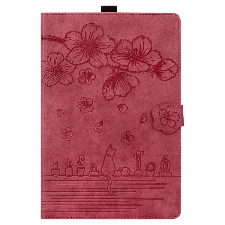 For iPad Pro 11 (2024) Case Card Slots Leather Tablet Cover Imprinted Flower Cat Pattern