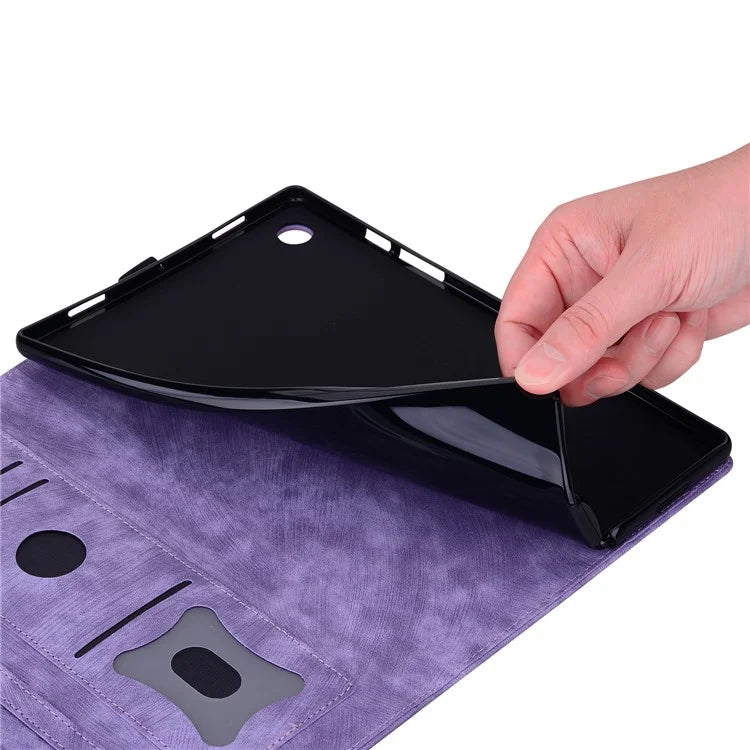For iPad Pro 11 (2024) Case Card Slots Leather Tablet Cover Imprinted Flower Cat Pattern