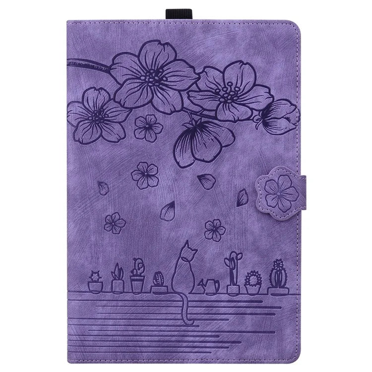 For iPad Pro 11 (2024) Case Card Slots Leather Tablet Cover Imprinted Flower Cat Pattern