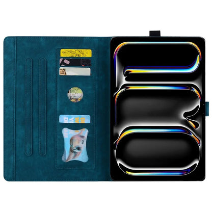 For iPad Pro 11 (2024) Case Card Slots Leather Tablet Cover Imprinted Flower Cat Pattern
