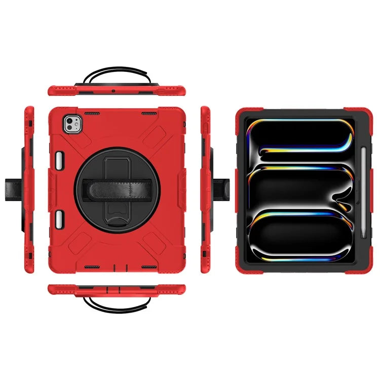 For iPad Pro 13 (2024) Kickstand Case Shockproof Tablet Cover with Shoulder Strap