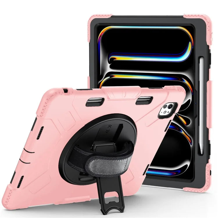 For iPad Pro 13 (2024) Kickstand Case Shockproof Tablet Cover with Shoulder Strap