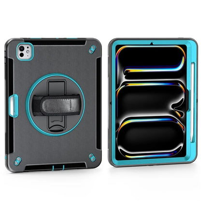For iPad Pro 11 (2024) Case Kickstand Pen Slot PC + TPU Tablet Cover with Shoulder Strap