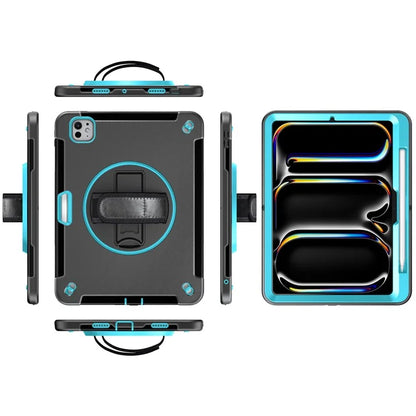 For iPad Pro 11 (2024) Case Kickstand Pen Slot PC + TPU Tablet Cover with Shoulder Strap