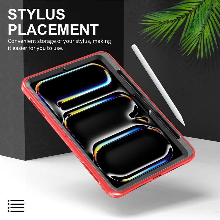 For iPad Pro 11 (2024) Case Kickstand Pen Slot PC + TPU Tablet Cover with Shoulder Strap