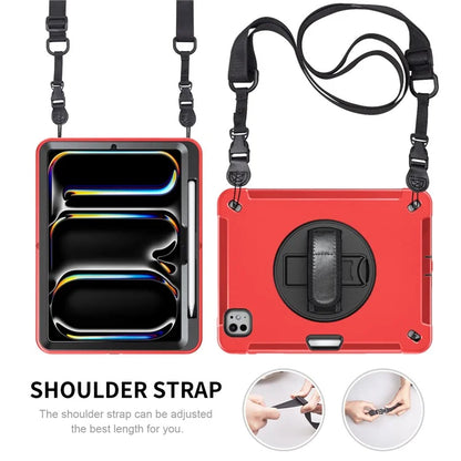 For iPad Pro 11 (2024) Case Kickstand Pen Slot PC + TPU Tablet Cover with Shoulder Strap