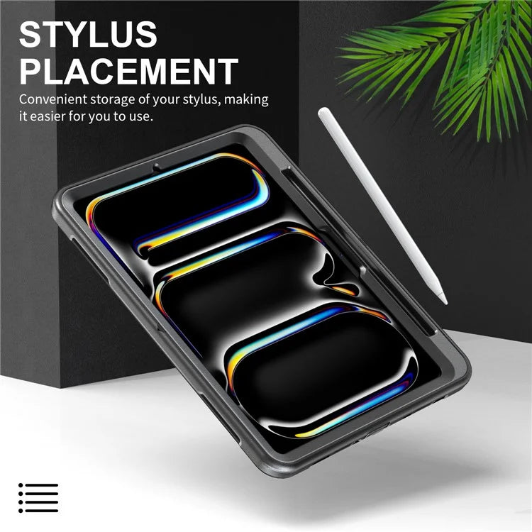 For iPad Pro 11 (2024) Case Kickstand Pen Slot PC + TPU Tablet Cover with Shoulder Strap