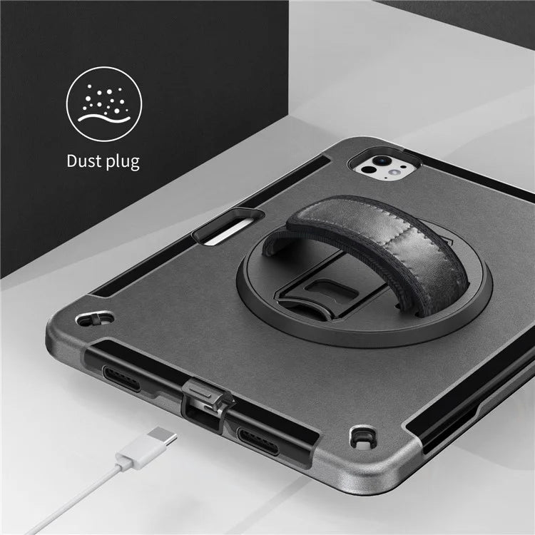 For iPad Pro 11 (2024) Case Kickstand Pen Slot PC + TPU Tablet Cover with Shoulder Strap