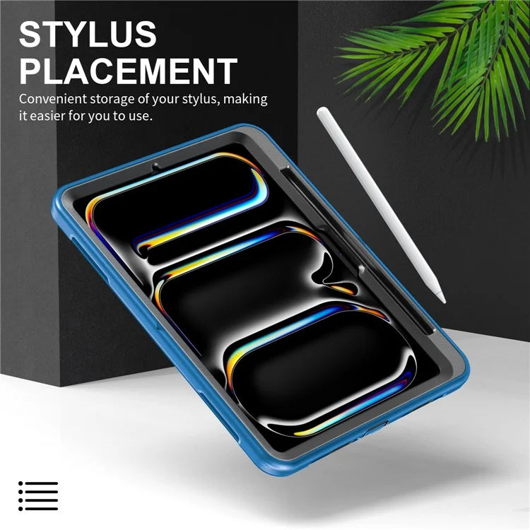 For iPad Pro 11 (2024) Case Kickstand Pen Slot PC + TPU Tablet Cover with Shoulder Strap