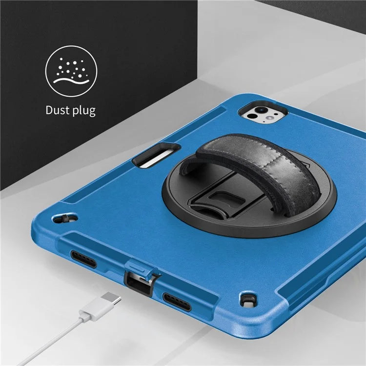 For iPad Pro 11 (2024) Case Kickstand Pen Slot PC + TPU Tablet Cover with Shoulder Strap