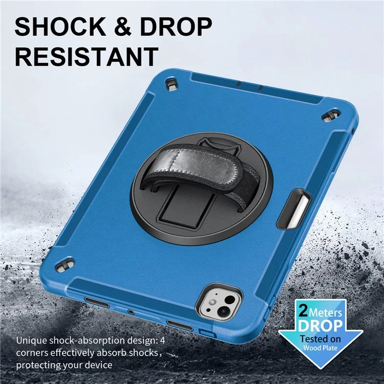 For iPad Pro 11 (2024) Case Kickstand Pen Slot PC + TPU Tablet Cover with Shoulder Strap