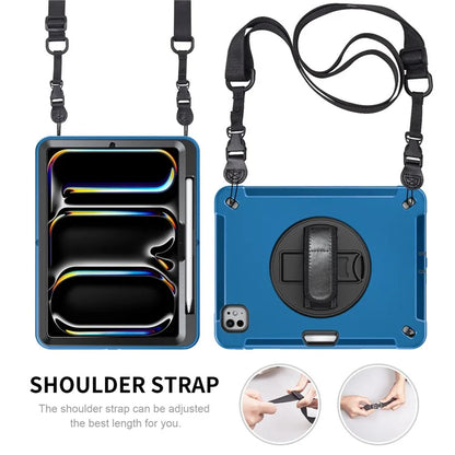 For iPad Pro 11 (2024) Case Kickstand Pen Slot PC + TPU Tablet Cover with Shoulder Strap