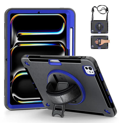 For iPad Pro 11 (2024) Case Kickstand Pen Slot PC + TPU Tablet Cover with Shoulder Strap