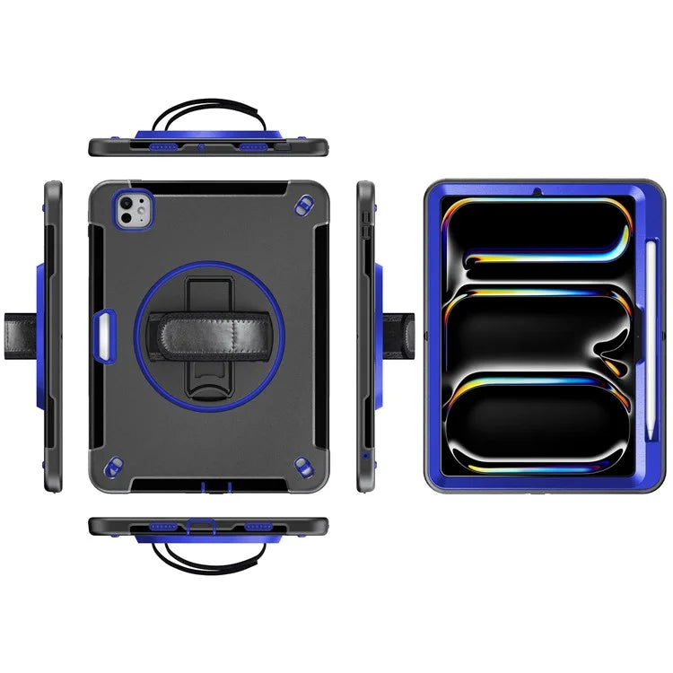 For iPad Pro 11 (2024) Case Kickstand Pen Slot PC + TPU Tablet Cover with Shoulder Strap