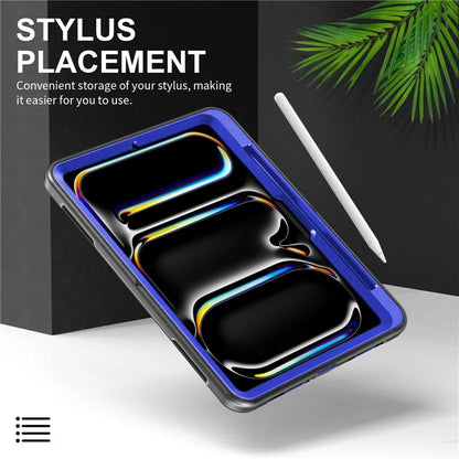 For iPad Pro 11 (2024) Case Kickstand Pen Slot PC + TPU Tablet Cover with Shoulder Strap