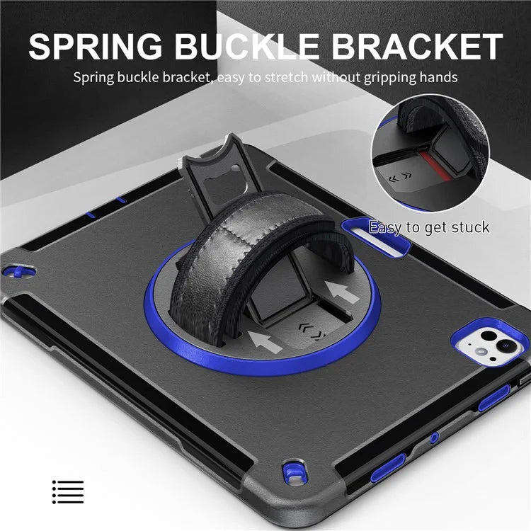 For iPad Pro 11 (2024) Case Kickstand Pen Slot PC + TPU Tablet Cover with Shoulder Strap