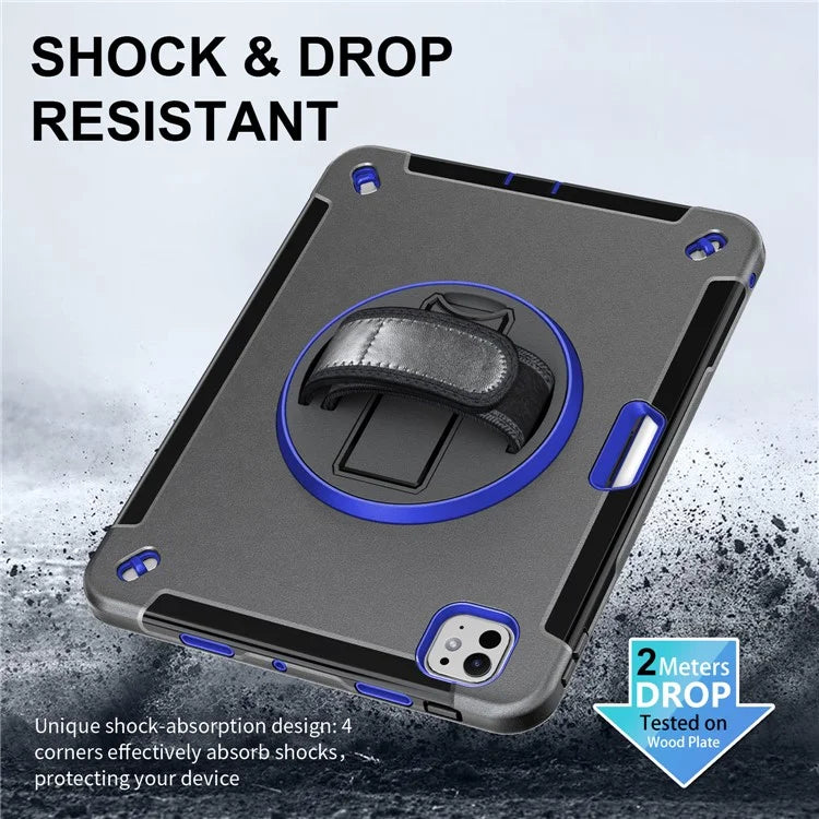 For iPad Pro 11 (2024) Case Kickstand Pen Slot PC + TPU Tablet Cover with Shoulder Strap