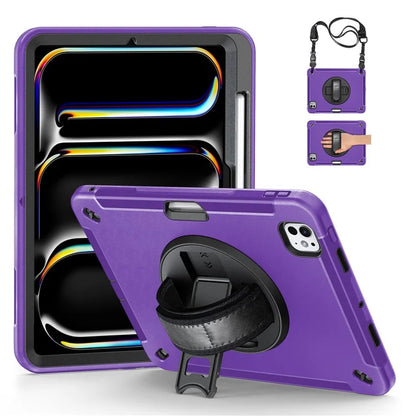 For iPad Pro 11 (2024) Case Kickstand Pen Slot PC + TPU Tablet Cover with Shoulder Strap