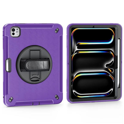For iPad Pro 11 (2024) Case Kickstand Pen Slot PC + TPU Tablet Cover with Shoulder Strap