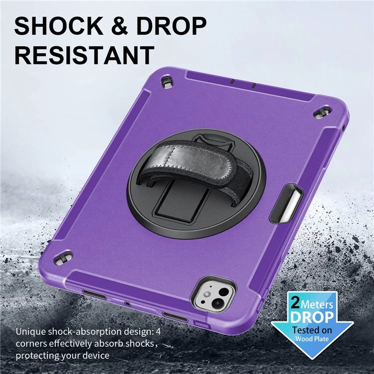 For iPad Pro 11 (2024) Case Kickstand Pen Slot PC + TPU Tablet Cover with Shoulder Strap