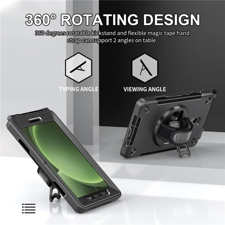 For Samsung Galaxy Tab Active 3 / Active5 X306B Case Kickstand PC + TPU Tablet Cover with Pen Slot, Shoulder Strap