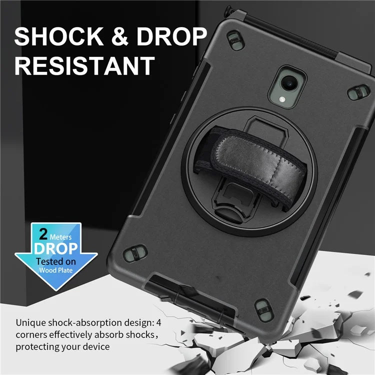 For Samsung Galaxy Tab Active 3 / Active5 X306B Case Kickstand PC + TPU Tablet Cover with Pen Slot, Shoulder Strap