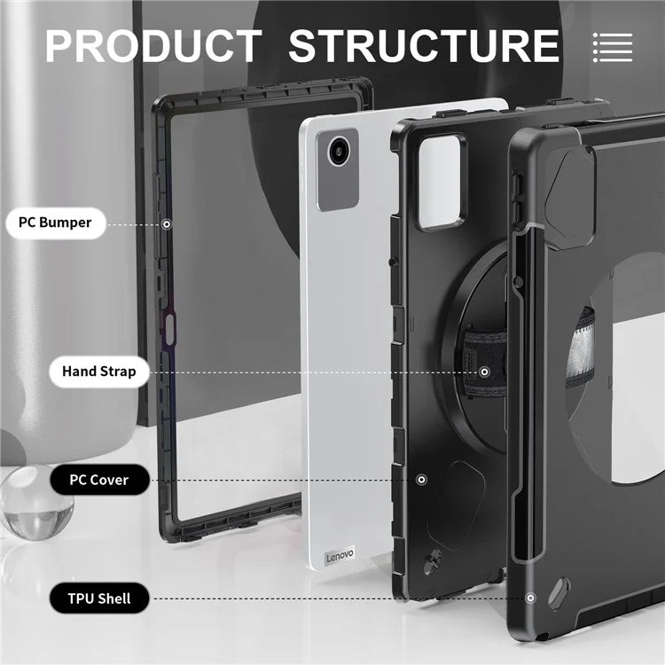 For Lenovo Tab K11 / Tab M11 Case PC + TPU Kickstand Tablet Cover with Pen Slot, Shoulder Strap