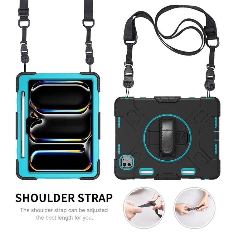 For iPad Pro 11 (2024) Kickstand Case Anti-Scratch Tablet Cover with Shoulder Strap