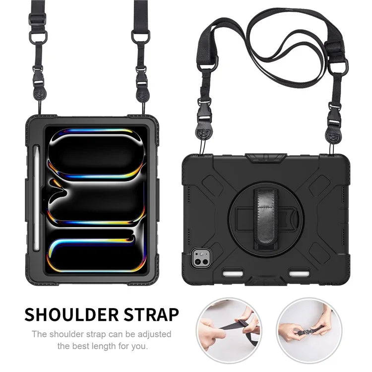 For iPad Pro 11 (2024) Kickstand Case Anti-Scratch Tablet Cover with Shoulder Strap