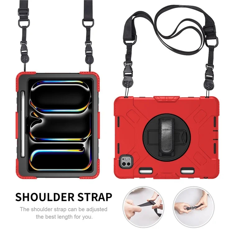 For iPad Pro 11 (2024) Kickstand Case Anti-Scratch Tablet Cover with Shoulder Strap