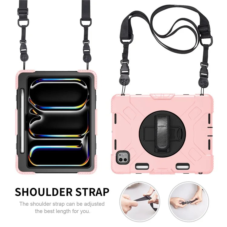 For iPad Pro 11 (2024) Kickstand Case Anti-Scratch Tablet Cover with Shoulder Strap