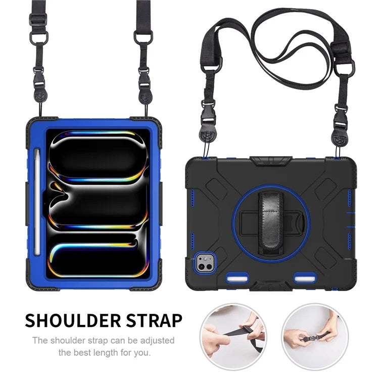 For iPad Pro 11 (2024) Kickstand Case Anti-Scratch Tablet Cover with Shoulder Strap