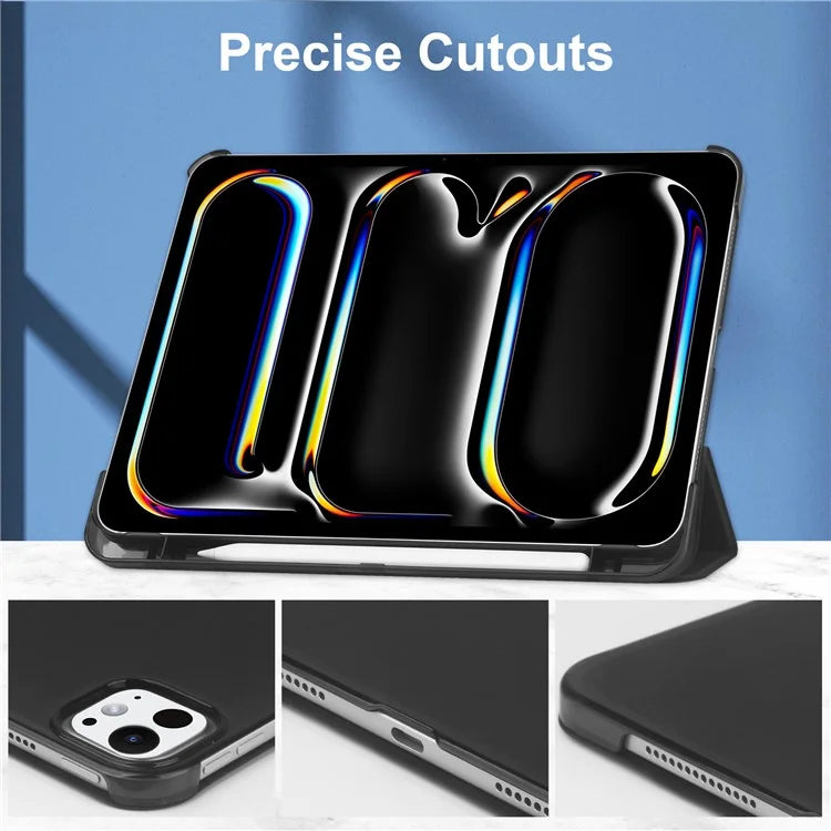 For iPad Pro 11 (2024) Case Stand PU Leather + PC Matte Back Tablet Case