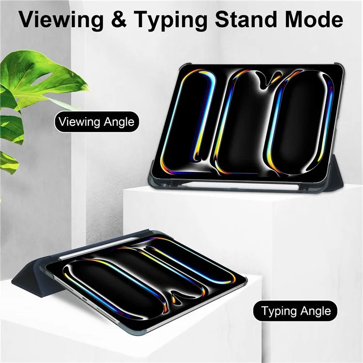 For iPad Pro 11 (2024) Case Stand PU Leather + PC Matte Back Tablet Case