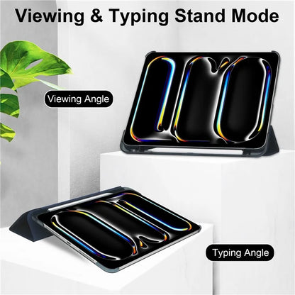 For iPad Pro 11 (2024) Case Stand PU Leather + PC Matte Back Tablet Case