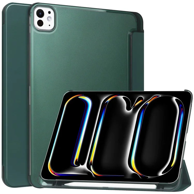 For iPad Pro 11 (2024) Case Stand PU Leather + PC Matte Back Tablet Caseish Green