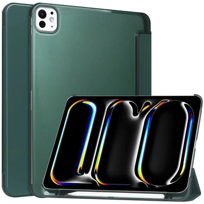 For iPad Pro 11 (2024) Case Stand PU Leather + PC Matte Back Tablet Caseish Green