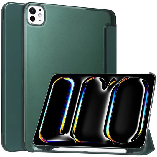 For iPad Pro 11 (2024) Case Stand PU Leather + PC Matte Back Tablet Caseish Green