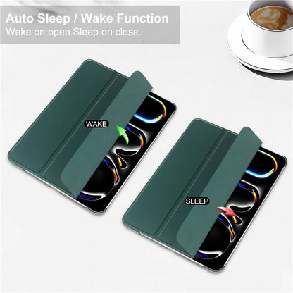 For iPad Pro 11 (2024) Case Stand PU Leather + PC Matte Back Tablet Caseish Green
