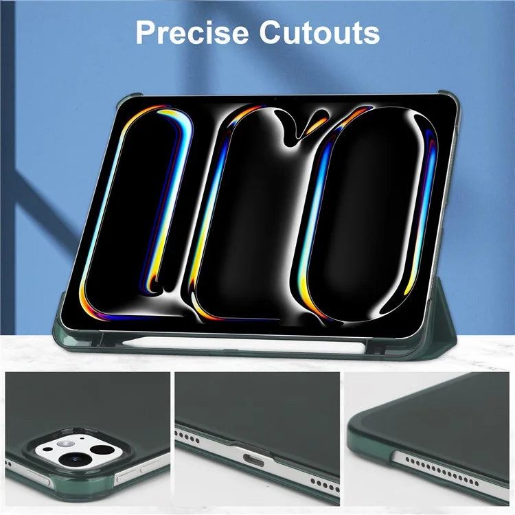 For iPad Pro 11 (2024) Case Stand PU Leather + PC Matte Back Tablet Caseish Green